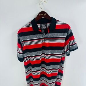 Old Skool Striped Polo Shirt Short Sleeve Casual Top Red Black Gray Size L
